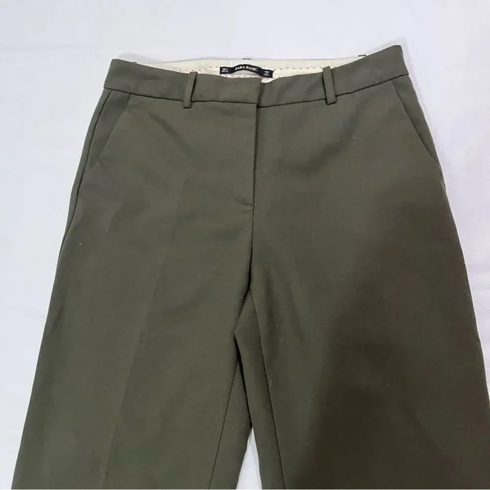 Zara Basic Office Career Business Casual Cuffed Wide Leg Pants Pockets Size S